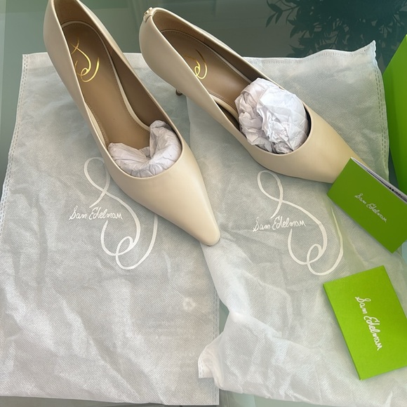 Sam Edelman BIANKA IVORY LEATHER KITTEN HEEL Pointed Toe PUMP NIB NEW sz 9.5 - Picture 14 of 17